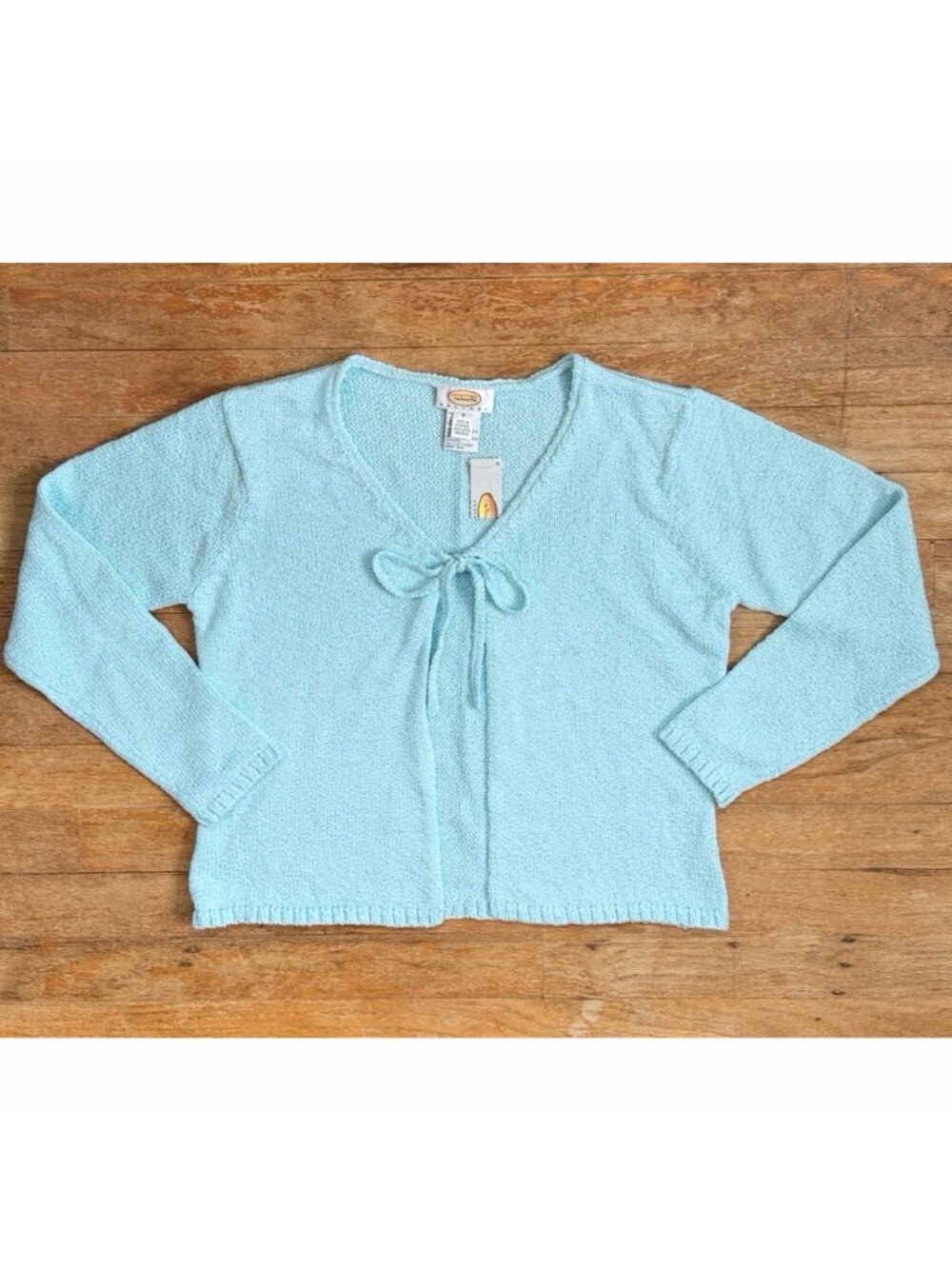 Vintage Light Blue Tie-Front Knit Cardigan Sweater Womens Size Small 90s Talbots